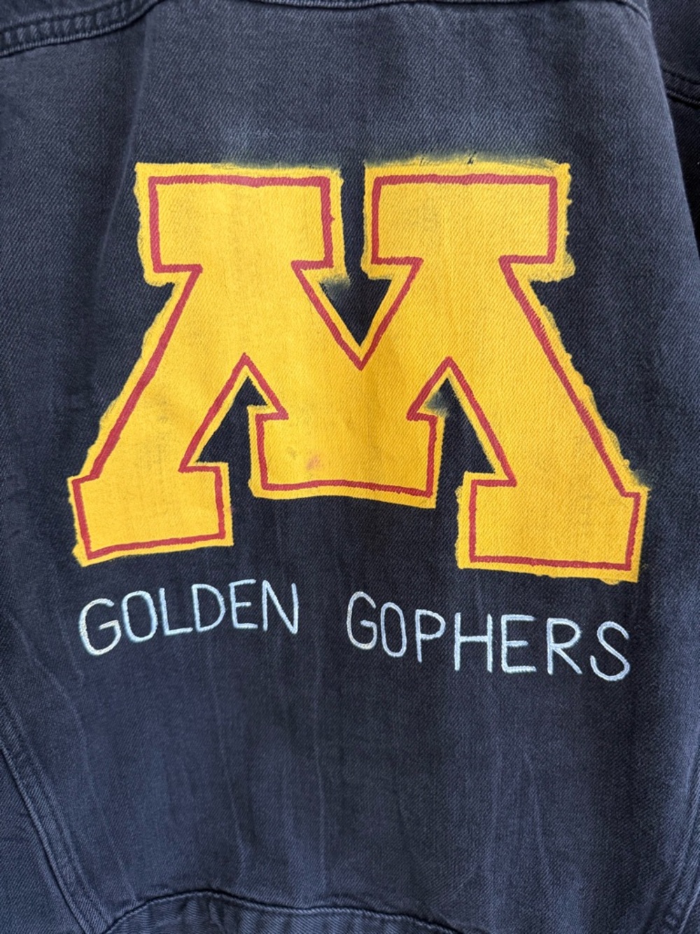 Minnesota Golden Gophers Hand Painted Denim Jacket Black Oversized Large - Picture 11 of 11